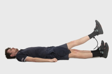 Image of a person lying down with their legs straight then raising the affected leg up and lowering it down